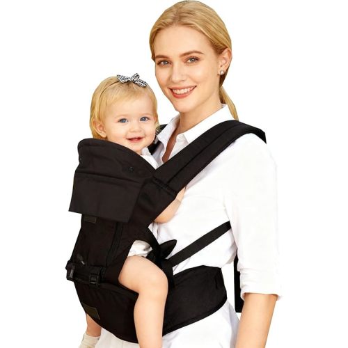 Baby Carrier with Hip Seat 6-in-1 Newborn to Toddler, Black