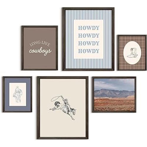 Western Cowboy Wall Art Decor Vintage Nursery Poster Western Room Canvas Wall Decor Baby Boy Nursery Prints Retro Cowboy Pictures Vintage Artwork for Boys Bedroom 8x10x6 Inch Framed