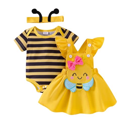 Baby Girl Clothes Summer Outfit Newborn Ruffle Romper Cartoon Suspender Skirt Bow Headband Set 0-18 Months