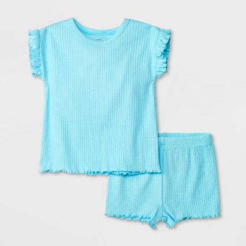 Baby Girls' Ruffle Ribbed Top & Bottom Set - Cat & Jack™, Color: Turquoise Green, Size: 12M