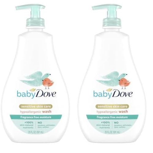 Baby Dove Sensitive Skin Care Baby Wash For Bath Time, Moisture Fragrance Free and Hypoallergenic, Washes Away Bacteria 20 oz (Pack of 2)