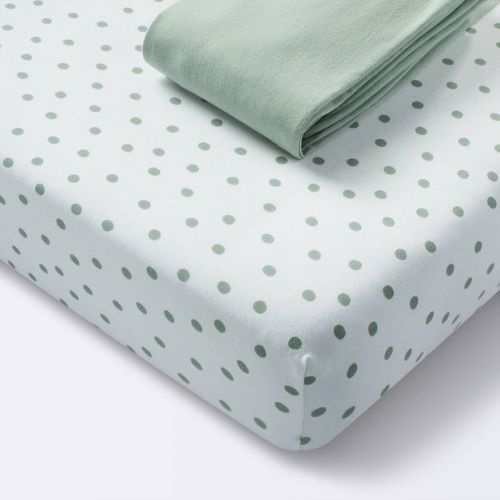 Jersey Fitted Crib Sheet - Dots And Solid Sage - 2pk - Cloud Island™