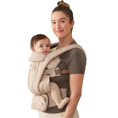 Ergobaby Omni Deluxe Baby Carrier for Newborn to Toddlers 0-48 Months (7-45 lbs) - 4-Position Breathable Mesh Baby Carrier with Ergonomic Support, Storage Pockets, and Sun Hood - Natural Beige