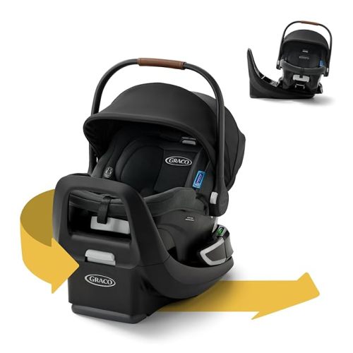 Graco SnugRide Turn & Slide Infant Car Seat, Rear Facing Rotating Car Seat with Base for 4-30 lbs. with 180 Degree Turn for Easy Access, Lightweight Carseat with SnugLock Technology, Noir