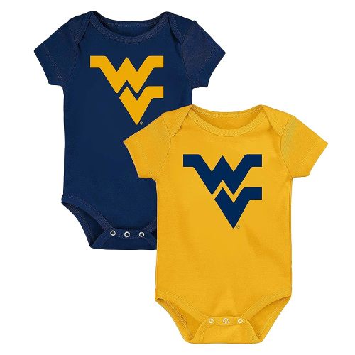 West Virginia Mountaineers Officially Licensed 100% Cotton LOGO Home and Away Bodysuits - 2 Pack