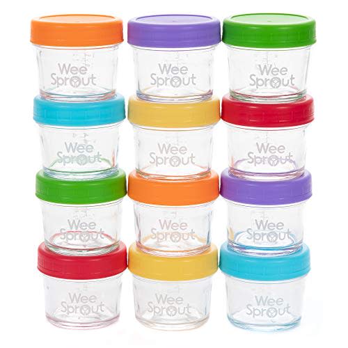 WeeSprout Glass Baby Food Storage Jars w/Lids (4 oz, 12 Pack Set) Snack, Puree, Reusable Small Containers, Breast Milk, Fridge or Freezer, Microwave & Dishwasher Safe, Essential Must Have for Infants