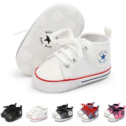 Meckior Baby Girls Boys Canvas Sneakers Soft Sole High-Top Ankle Infant First Walkers Crib Shoes