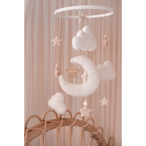 Boucle Baby Mobile with Pink Stars | Baby Shower | Newborn Gift | Personalised Nursery Mobile | Crib Mobile