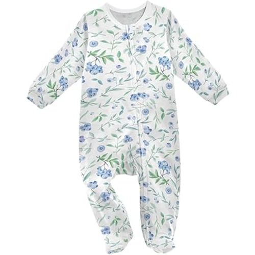 Dussdil Pijama de algodón con pies de una sola pieza con diseño de hojas de arándano para niños y niñas