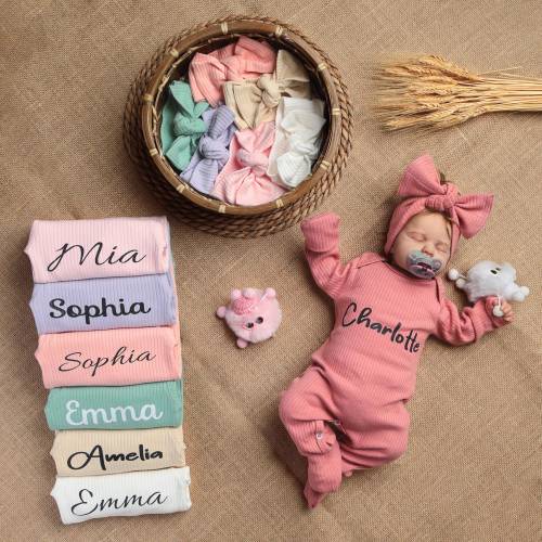 Baby Girl Coming Home Outfit Personalized, Baby Girl Jumpsuit with Fold Over Mitts and Feet, Newborn Photo Hospital Outfit, Gift for Baby