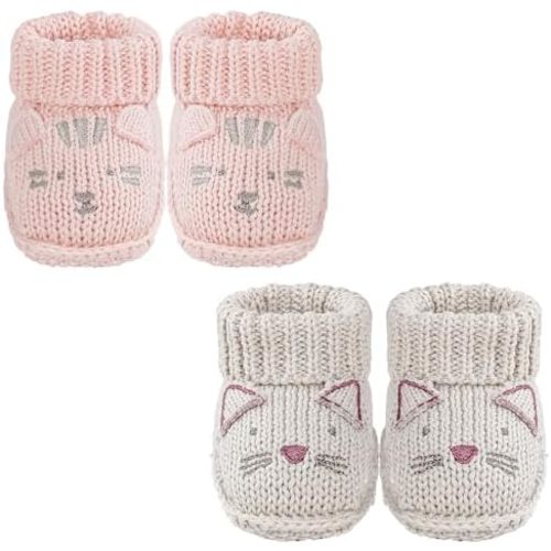 Newborn Knit Booties Soft Baby Sock Boots for Infant Boys Girls First Walkers 2 Pairs, 0-3 Months