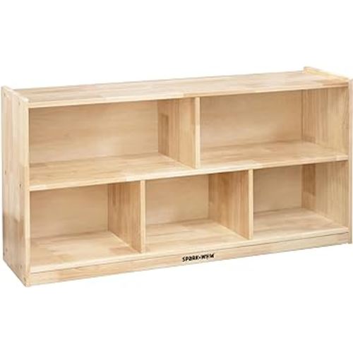 SPARK & WOW 5-Compartment Solid Wood Storage Cabinet - Toy Shelf Organizer - Shelves for Classroom - Includes Optional Wheels