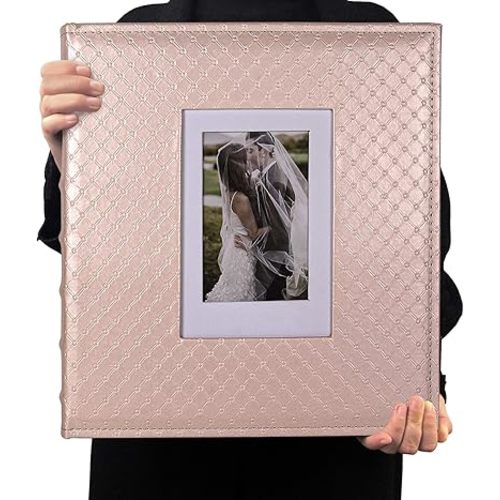 RECUTMS Photo Album 4x6 600 Photos Black Inner Page Button Grain Leather Big Capacity Pockets Pictures Album Birthday Christmas Photo Albums Wedding Anniversary Holiday Gift (Light Champagne)