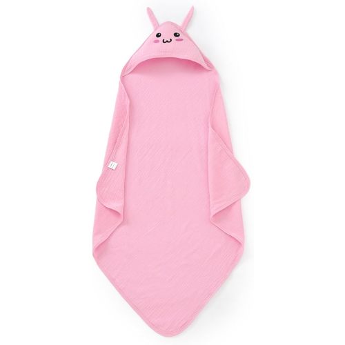 Hooded Baby Towels for Newborn 100% Cotton Muslin Soft Absorbent Baby Bath Towels with Hood for Infant Toddler Girl Boy, 32x32Inch (Pink Bunny)