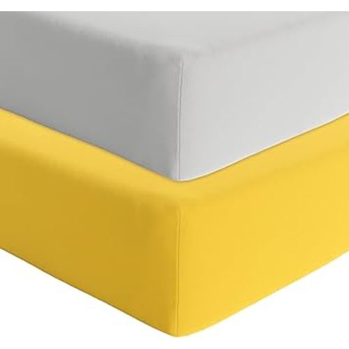 Featherhead™ 2-Pack Fitted Crib Sheets - 100% Cotton - 52" x 28" x 9" for Standard Crib and Toddler Mattress (Percale Grey Yellow)