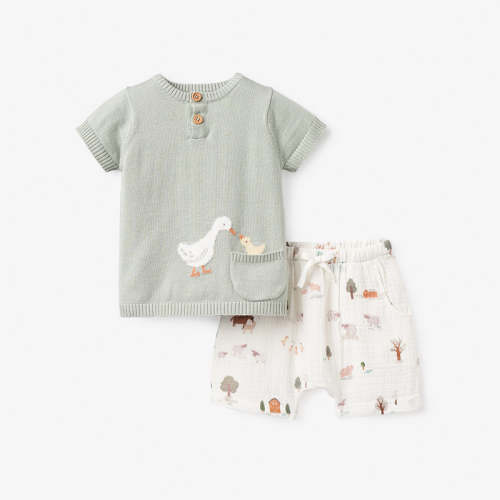 On the Farm Knit Henley + Organic Muslin Short Set MULTI / 3-6M