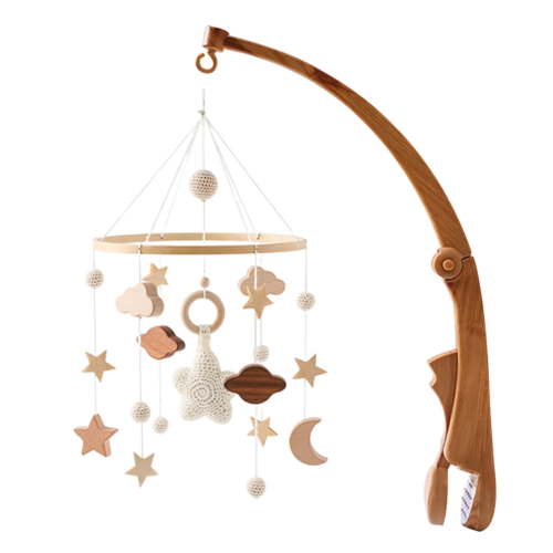 Wooden Star Crib Rattle & Baby Bed Bell, Hanging Wind Chime Music Mobile for Newborn Sleep & Nursery Decoration