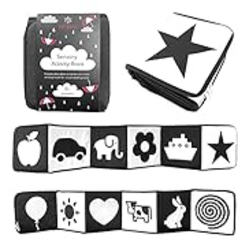 Spiggly High Contrast Baby Toys for Newborn Black and White Baby Toys 0-3 Months Baby Books 0-6 Months High Contrast Baby Book Tummy Time Mirror Newborn Toys Contrast Toys for Infants 0-6 Months - Black and White Soft Book