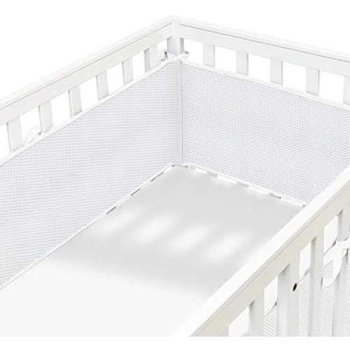 4 Sides Breathable Mesh Liner for Life Size Cribs,New White Covers-Long Pieces (111in x 11in), Short Pieces(82in x11in) (2025 New Updated) (white-1202)