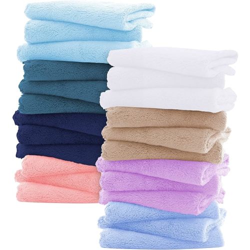 Sunny zzzZZ Ultra Soft 24 Pack Baby Washcloths - 10x10 Inches - Coral Fleece Extra Absorbent Wash Clothes for Babies, Infants and Toddlers - Sensitive Skin and Newborn - Ideal Baby
