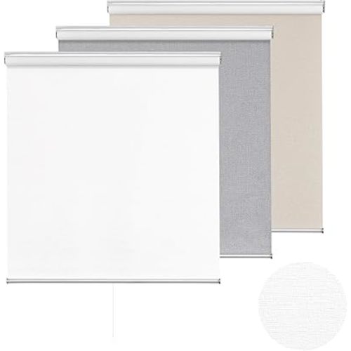 ChrisDowa Cordless 100% Blackout Roller Shade, with Striped Jacquard, Thermal Insulated, UV Protection Fabric, Total Blackout Blinds for Window, French Doors, Home and Office. White, 29" W x 72" H