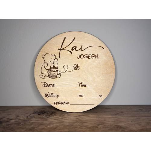 Winnie the Pooh Inspired Birth Announcement Sign | Newborn Photo Prop | Hospital Photo Prop for Newborns | Welcome Baby Photo Prop Sign