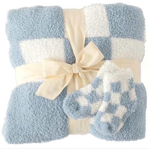 Orelle Checkered Baby Blanket and Socks Set | Blue