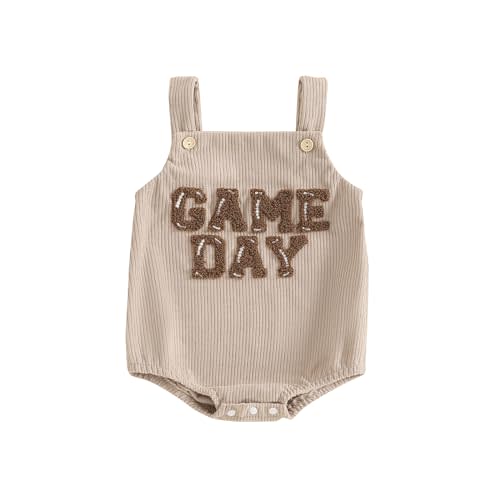 Dewadbow Infant Baby Boys Girls Overalls Sleeveless Football Game Day Embroidery Corduroy Romper Cute Newborn Outfit