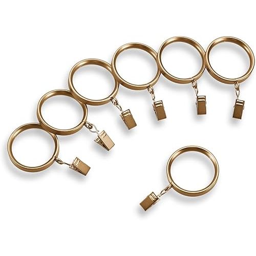 MODE Premium Collection Flat Steel Curtain Clip Rings, Set of 14 Curtain Rings with Clips, Rings with Clips for Curtains, Fits MODE Premium and Acrylic Curtain Rods, 1 5/8”, Warm Gold