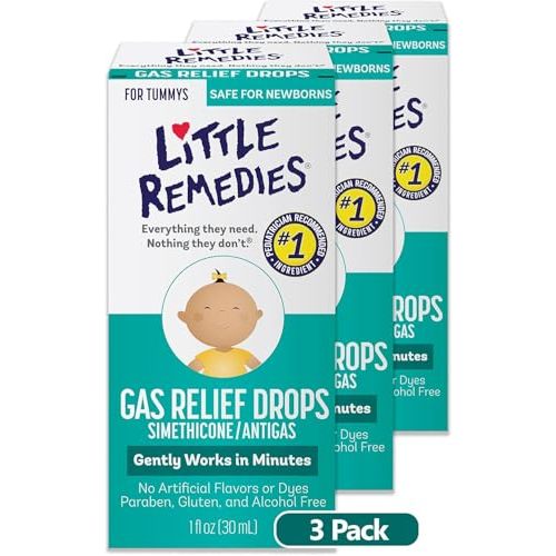 Little Remedies Newborn Gas Relief Drops, Relieves Discomfort from Gas, Baby Medicine with No Artificial Flavors or Dyes, Natural Berry Flavor, 1 Fl Oz (Pack of 3)