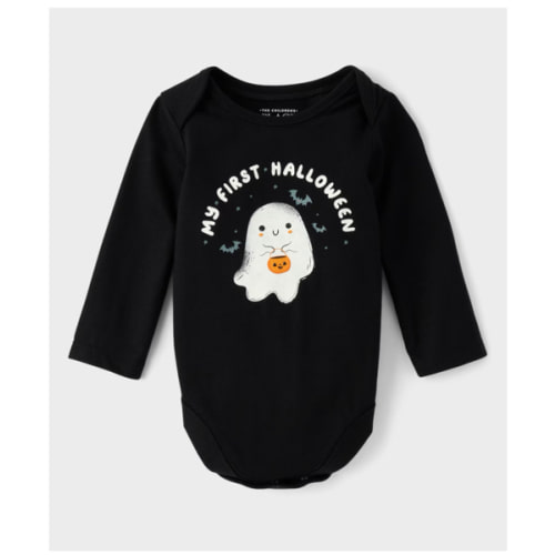 Baby Long Sleeve First Halloween Ghost Graphic Bodysuit - BLACK | The Children's Place