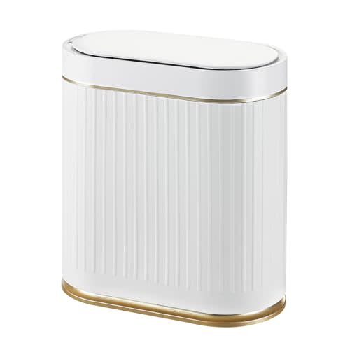 SYNCVIBE Bathroom Trash Can with Lid Automatic 2 Gallon Motion Sensor Garbage Bin, 7.5 Liter Smart Trash Bin with Stripes, Plastic Garbage Can, Narrow Trash Can for Bedroom, Office, Bathroom