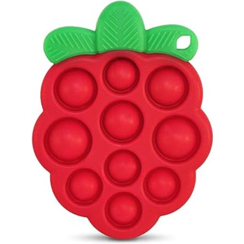 RaZbaby RaZberry Pop Strawberry Teether – Multi-Textured Silicone for Sensory Development & Teething Relief – Easy to Hold for Small Hands – Soft BPA-Free Design for Babies 3 Months+, Red/Green