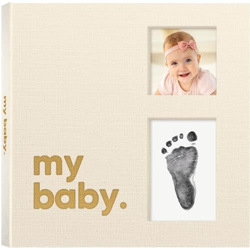 First 5 Year Baby Memory Book for Baby Girl, Boy - Minimalist, Gender Neutral Baby Book Keepsake, Timeless Baby Journal, Inkless Ink Pad Baby Scrapbook, Baby Milestone Book, Birth Record Book (Gleam)