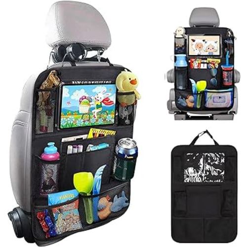 Matenf Car Organizer Back Seat with 9 Storage Pockets & 10″ Tablet Holder, 1Pack Seat Back Cover for Kids Toddlers, Kick Mats Protector, Keep Cars Vehicles Organized & Tidy, Travel Accessories
