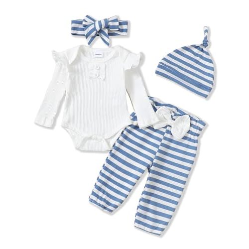 Renotemy Newborn Baby Girl Clothes Outfits Infant Romper Ruffle Floral Pants Cute Toddler Baby Girl Clothes Set