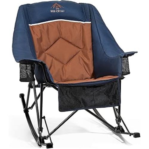400lbs Rocking Camping Chair, Oversized Heavy Duty XL Folding Rocker for Adults, Padded High Back Big & Tall Support, with Cup Holders & Carry Bag for RV, Lawn, Patio & Sports