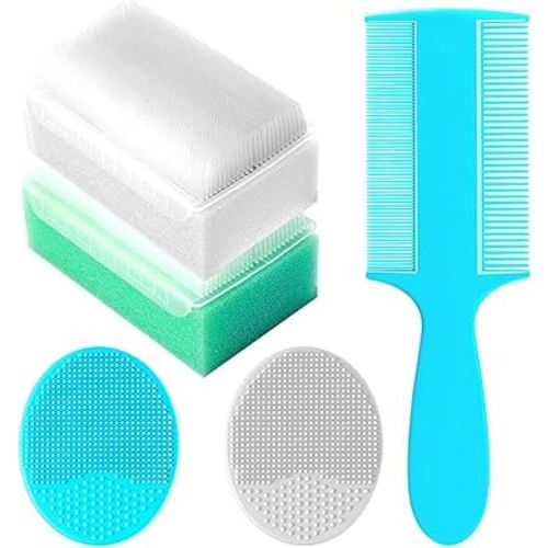 Cradle Cap Brush for Babies, Set of 5 Baby Bath Essentials with Bath Sponge Silicone Scrubber Long Handle Comb for Newborns Toddlers Boys Girls (Green)