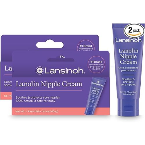 Lansinoh Lanolin Nipple Cream Safe for Breastfeeding Baby, 100% Natural Nipple Butter for Mom, Breastfeeding Essentials, 1.41 Ounces (2 Pack)