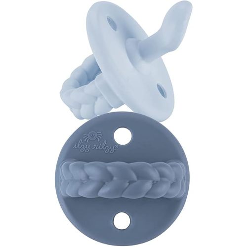 Itzy Ritzy Silicone Orthodontic Pacifiers - Sweetie Soother Pacifiers with Collapsible Handle & Two Air Holes for Added Safety, Baby Pacifiers for Ages 6-18 Months (Sky & Surf)