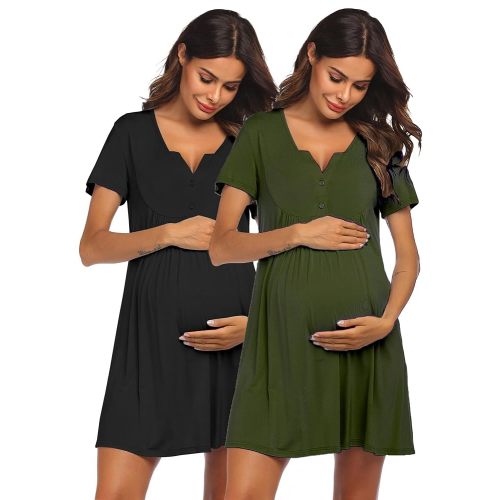 Ekouaer 2 Pack Labor/Delivery/Hospital Gown Nursing Dress Maternity Nightgown Short Sleeve Breastfeeding Sleepwear