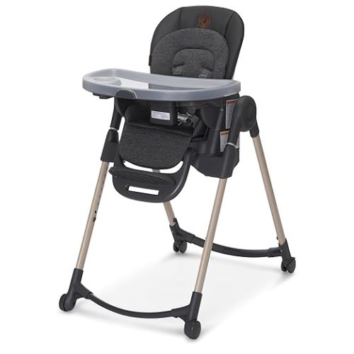 Maxi-Cosi Minla 6-in-1 High Chair for Babies & Toddlers, Portable Foldable Highchair, EcoCare Fabric, 9 Heights, 5 Reclines, 4 Tray Positions, Classic Graphite
