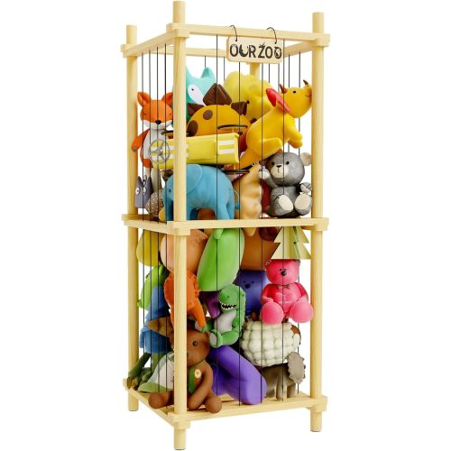 Stuffed Animal Zoo Storage Cage Wooden, 41''(3.4ft) Wood Large Stuffed Animal Storage Basket, Toy Storage for Big Stuffed Animals, Large Toy Chest for Kids Girls Boys Toy Organizer Holder