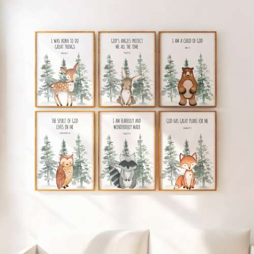Woodland Bible Verse Wall Art, Christian Nursery Decor, Forest Nursery Prints, Prinatble Wall Art, Woodland Nursery Decor, Scripture Print