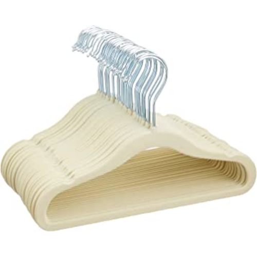 Amazon Basics Kids Velvet, Non-Slip Clothes Hangers, Beige - Pack of 30