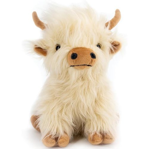Highland Cow Stuffed Animal Toy, White Microwavable Highland Cow Gift for Girls and Kids
