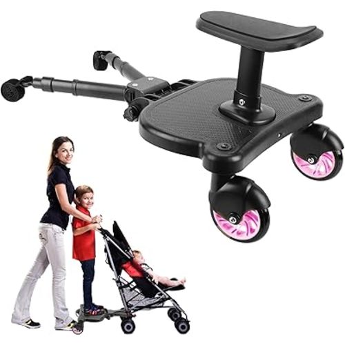 2026 New-Universal Stroller Board with Detachable Seat, 2in1 Sit and Stand Stroller Connectors for Most Strollers, Holds Children Up to 55 LBs Stroller Standing Board(Pink)