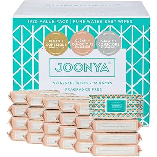 JOONYA Unscented Baby Wipes — Plant-Based, Fragrance-Free Bulk Diaper Wipes | Hypoallergenic, Non-Toxic & Biodegradable Wet Wipes for Sensitive Newborn Skin | 24 Packs of 80 Wipes (1,920 Total)