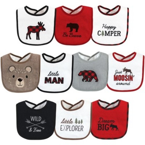 Hudson Baby Infant Boy Cotton Terry Drooler Bibs with Fiber Filling, Boy Moose Bear, One Size