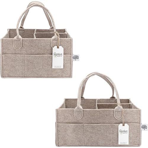 Parker Baby Diaper Caddy Gift Set - Includes a Large and Regular size Nursery Storage Bin and Car Organizer for Diapers and Baby Wipes - Oatmeal